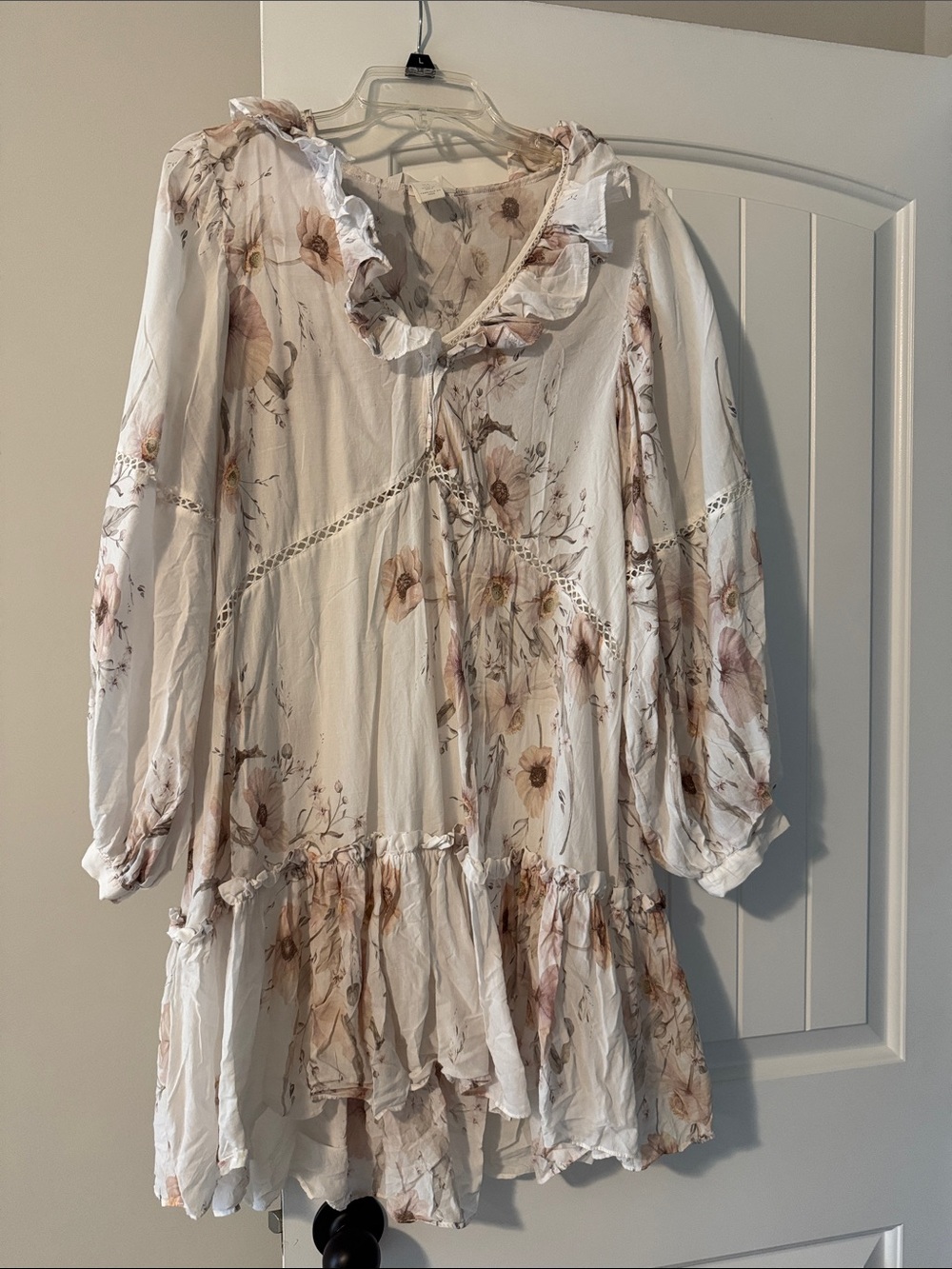 Floral Ruffled Tiered Mini Dress in White
